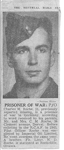 newspaper clipping of Charles M. Roche, Prisoner of War.