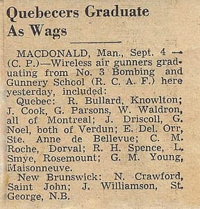 Newspaper notice, Quebecers Graduate As Wags