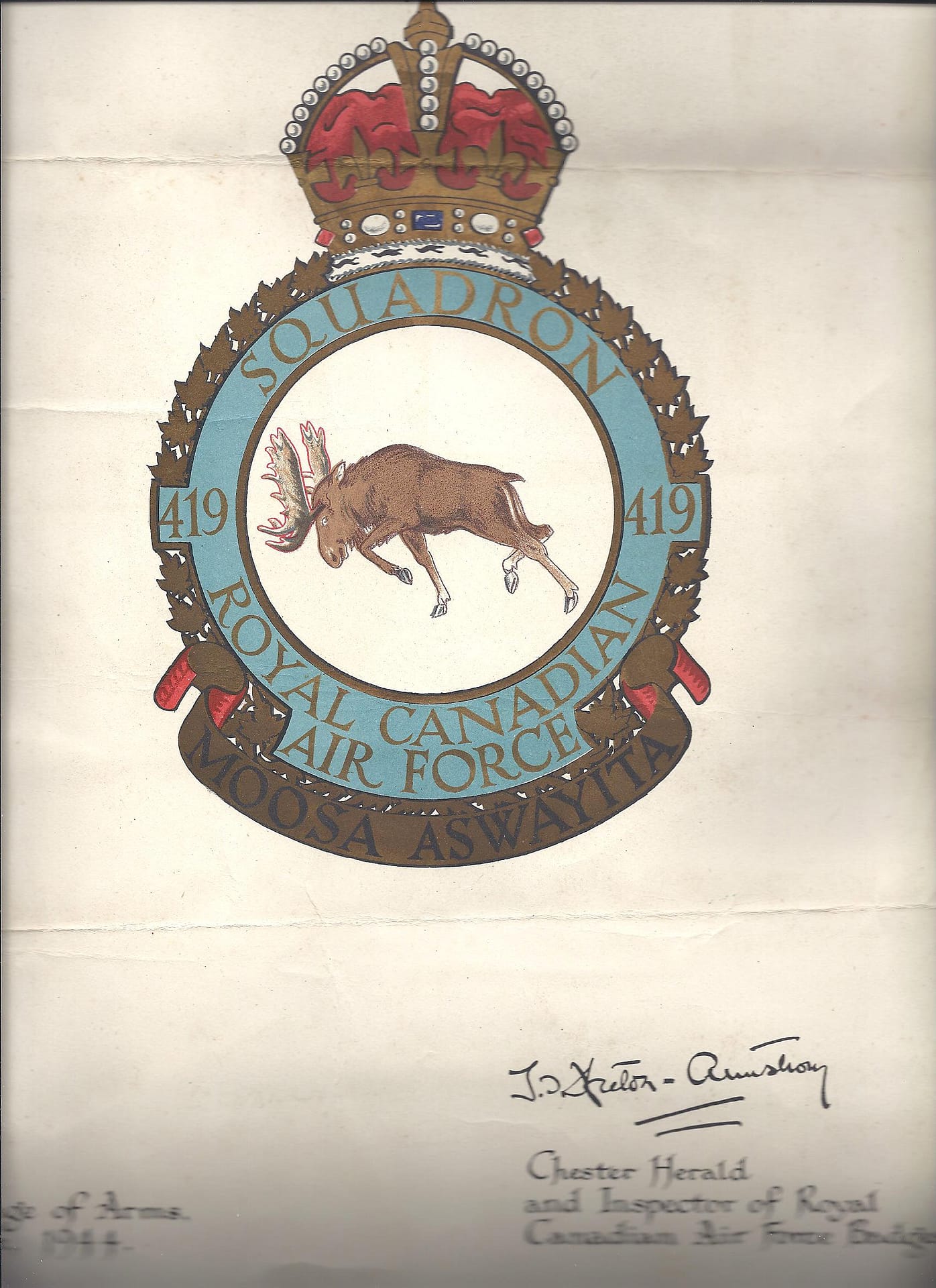 Charlie was given this poster of the Moose Squadron Canadian Air Force Badge