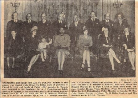Newspaper photo of the airmen's families along with Prime Minister King and the Polish Minister to Canada and other dignitaries.