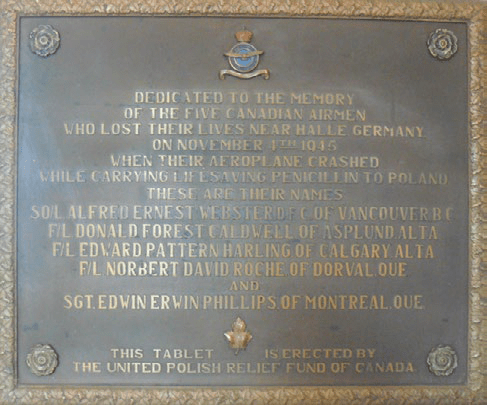 memorial plaque dedicated to the five airmen who lost their lives on a mission to Poland